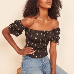 Reformation Solis Floral Crop Blouse Size L